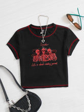 ROMWE PUNK 90s Contrast Stitch Slogan and Skeleton Print Top